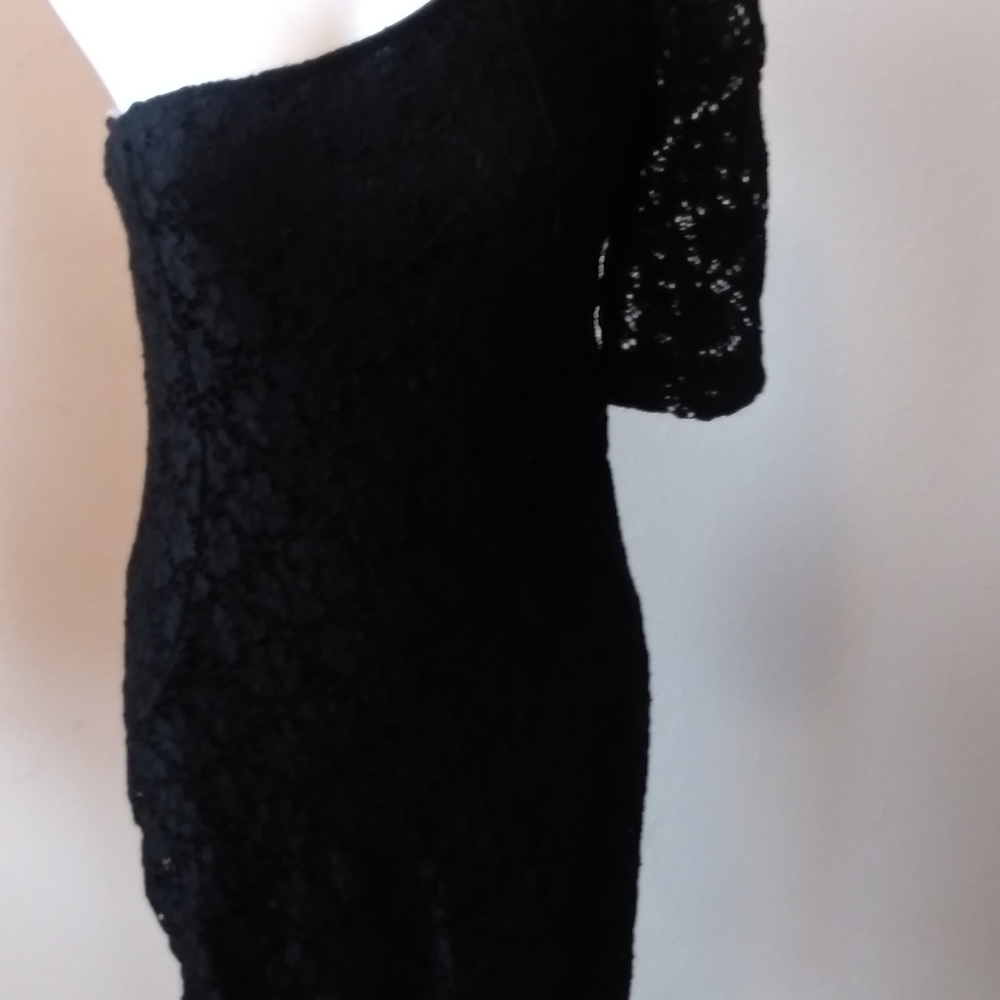 Eli and Kris black lace one shoulder